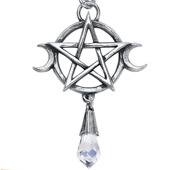 Alchemy Gothic ✦ Triple Goddess Pendant ✦ Pentagram Crystal Pewter Necklace 18" - Picture 8 of 12
